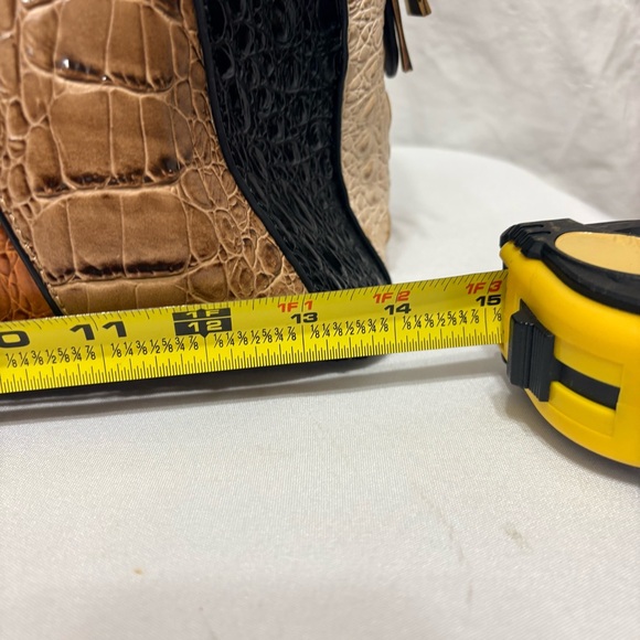 Women's Croc-Embossed Shoulder Bag - Black, Tan, Brown - Picture 9 of 15